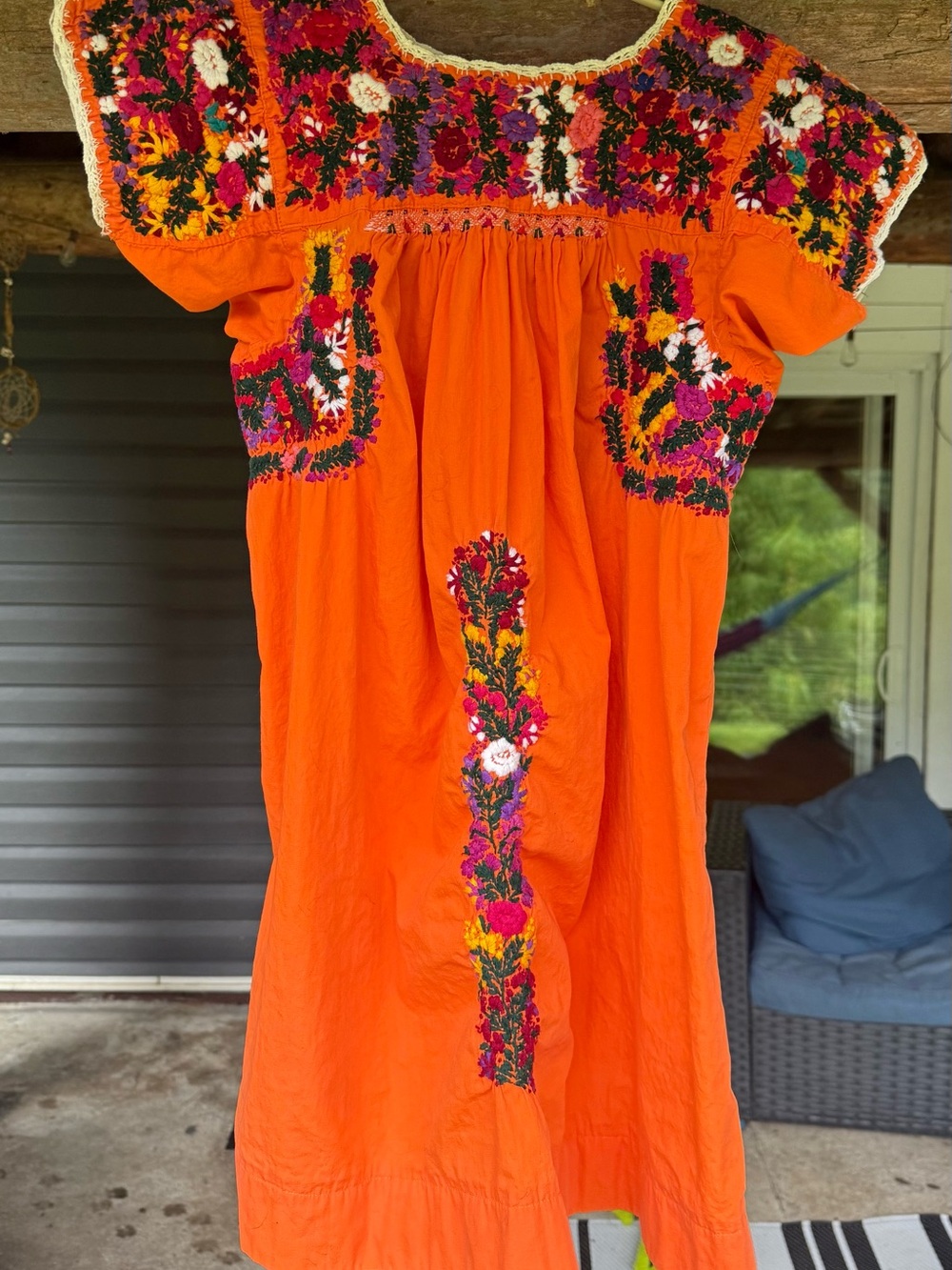 Embroidered Mexican Orange Peasant Dress